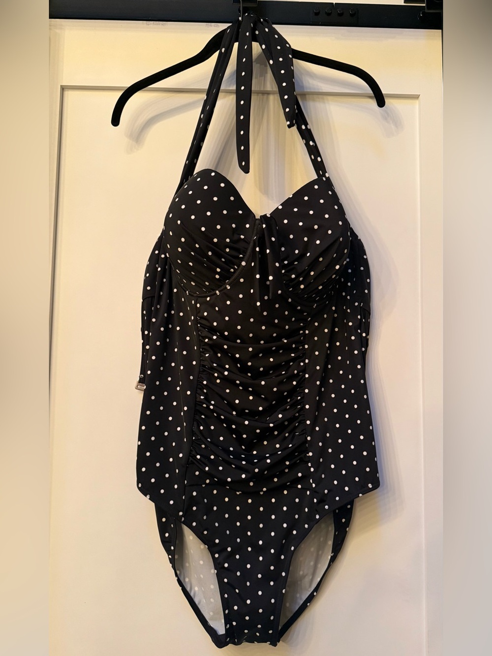 Swimsuits for All Polka Dot Underwire Halter One-Piecd